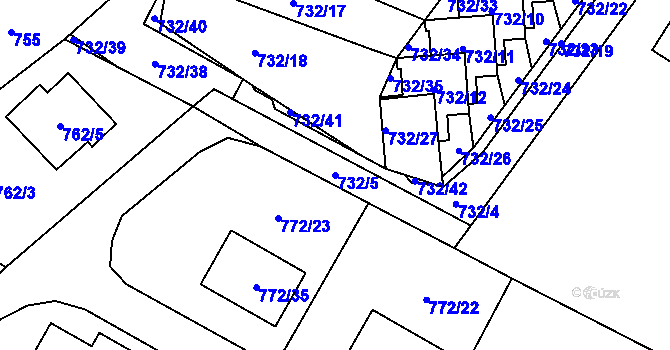 Parcela st. 732/5 v KÚ Fryčovice, Katastrální mapa