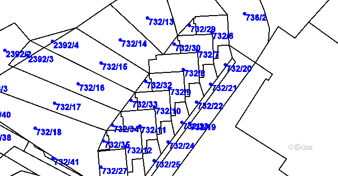 Parcela st. 732/9 v KÚ Fryčovice, Katastrální mapa