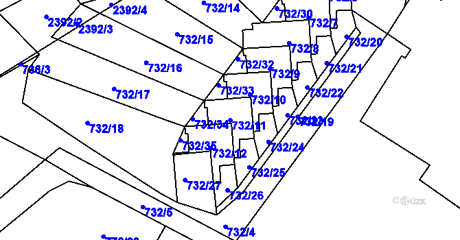 Parcela st. 732/11 v KÚ Fryčovice, Katastrální mapa