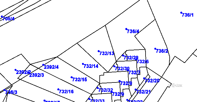 Parcela st. 732/13 v KÚ Fryčovice, Katastrální mapa