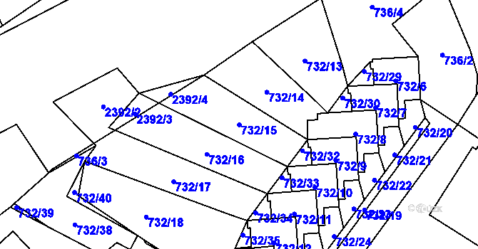 Parcela st. 732/15 v KÚ Fryčovice, Katastrální mapa
