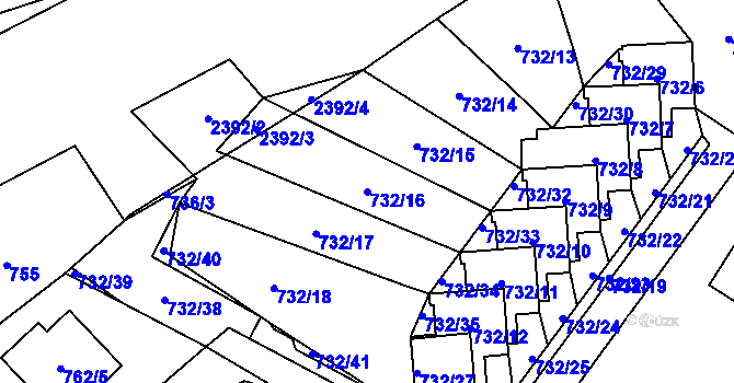 Parcela st. 732/16 v KÚ Fryčovice, Katastrální mapa