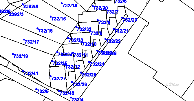 Parcela st. 732/23 v KÚ Fryčovice, Katastrální mapa