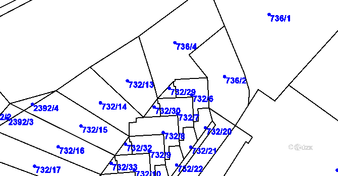 Parcela st. 732/29 v KÚ Fryčovice, Katastrální mapa