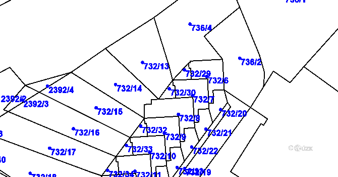 Parcela st. 732/30 v KÚ Fryčovice, Katastrální mapa