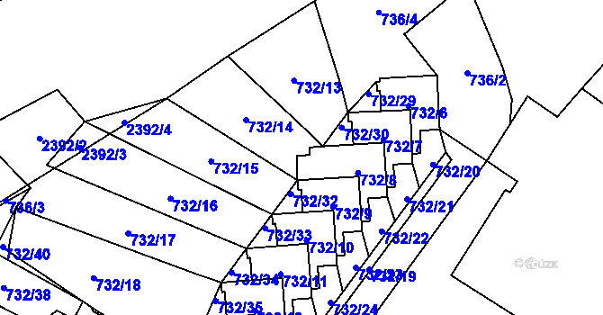 Parcela st. 732/36 v KÚ Fryčovice, Katastrální mapa