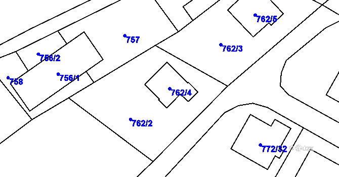 Parcela st. 762/4 v KÚ Fryčovice, Katastrální mapa