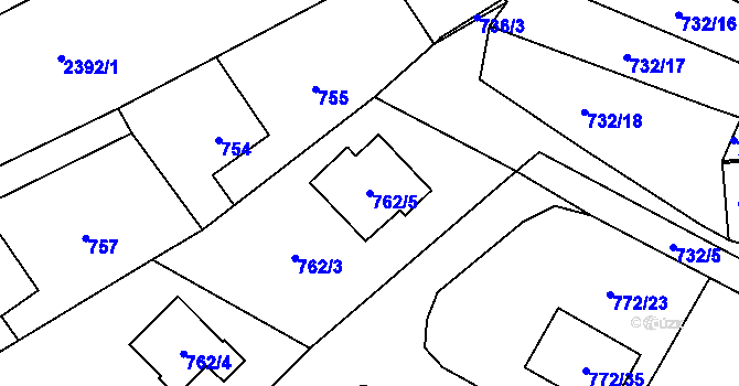 Parcela st. 762/5 v KÚ Fryčovice, Katastrální mapa