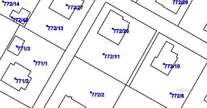 Parcela st. 772/11 v KÚ Fryčovice, Katastrální mapa