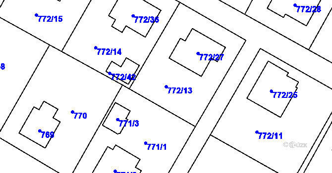 Parcela st. 772/13 v KÚ Fryčovice, Katastrální mapa