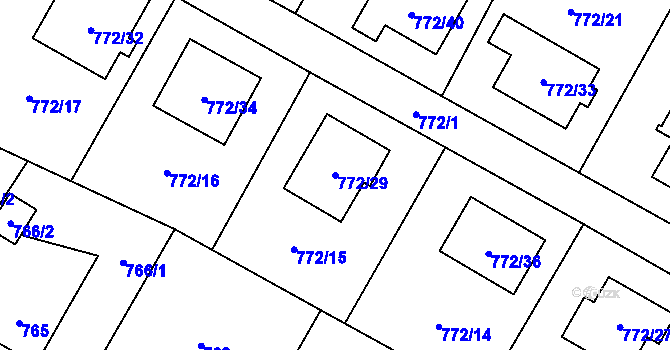 Parcela st. 772/29 v KÚ Fryčovice, Katastrální mapa