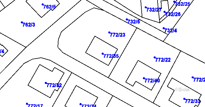 Parcela st. 772/35 v KÚ Fryčovice, Katastrální mapa