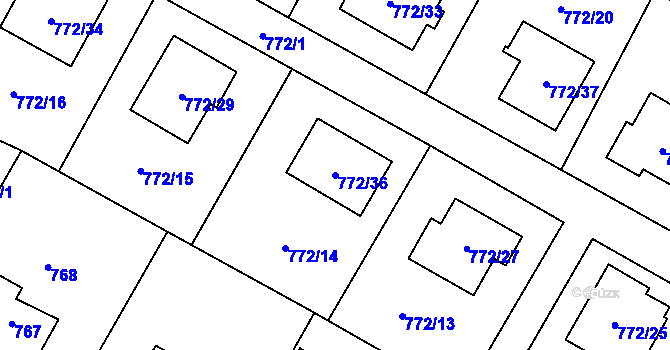 Parcela st. 772/36 v KÚ Fryčovice, Katastrální mapa