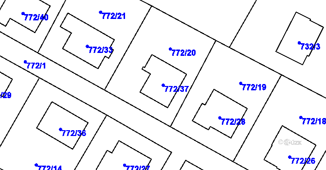 Parcela st. 772/37 v KÚ Fryčovice, Katastrální mapa