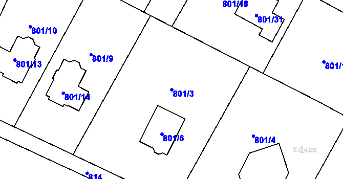 Parcela st. 801/3 v KÚ Fryčovice, Katastrální mapa