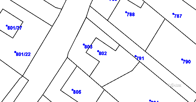 Parcela st. 802 v KÚ Fryčovice, Katastrální mapa