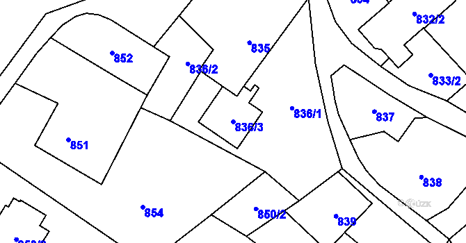 Parcela st. 836/3 v KÚ Fryčovice, Katastrální mapa