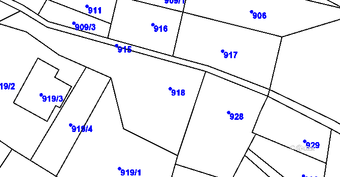 Parcela st. 918 v KÚ Fryčovice, Katastrální mapa