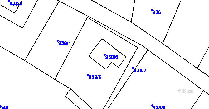Parcela st. 938/6 v KÚ Fryčovice, Katastrální mapa