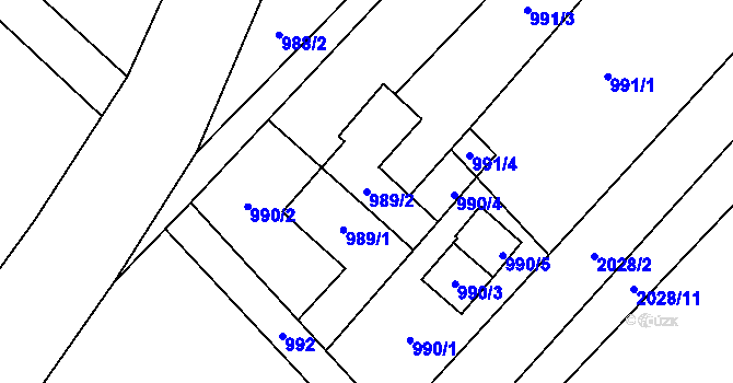 Parcela st. 989/2 v KÚ Fryčovice, Katastrální mapa