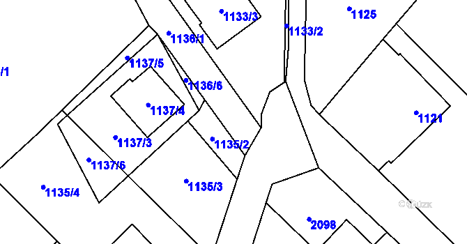Parcela st. 1133/1 v KÚ Fryčovice, Katastrální mapa
