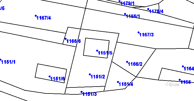 Parcela st. 1151/5 v KÚ Fryčovice, Katastrální mapa