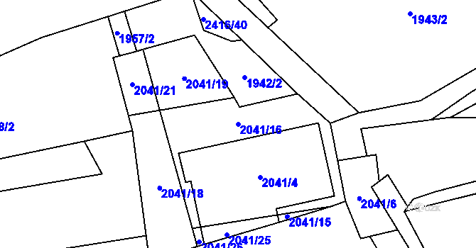 Parcela st. 2041/16 v KÚ Fryčovice, Katastrální mapa