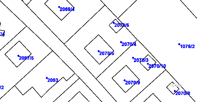 Parcela st. 2070/5 v KÚ Fryčovice, Katastrální mapa