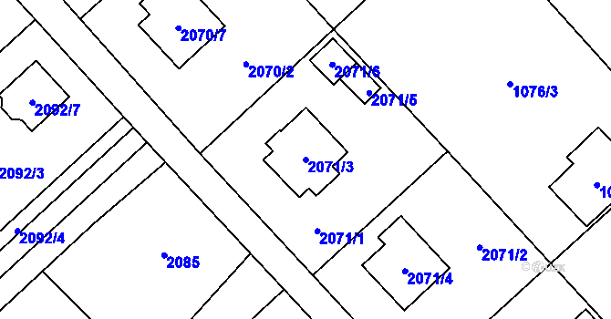 Parcela st. 2071/3 v KÚ Fryčovice, Katastrální mapa