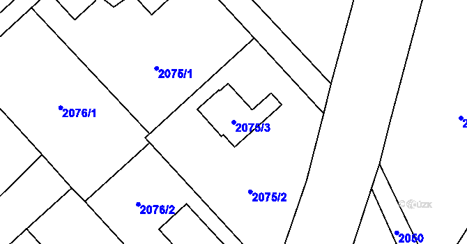 Parcela st. 2075/3 v KÚ Fryčovice, Katastrální mapa