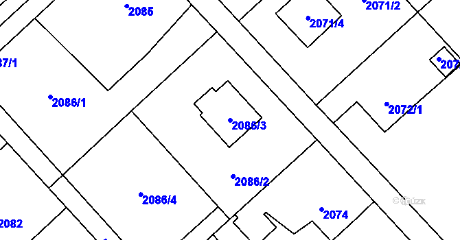 Parcela st. 2086/3 v KÚ Fryčovice, Katastrální mapa