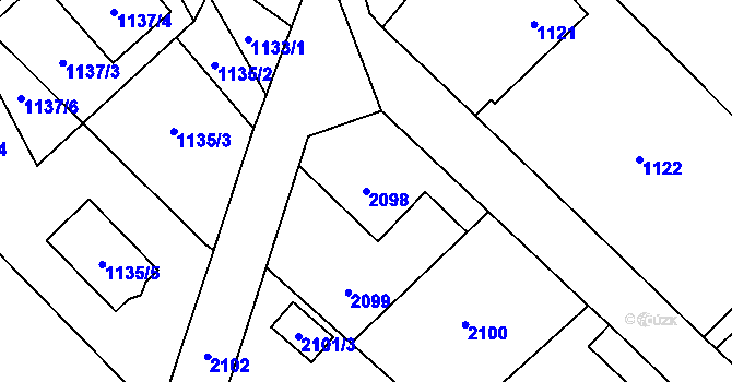 Parcela st. 2098 v KÚ Fryčovice, Katastrální mapa