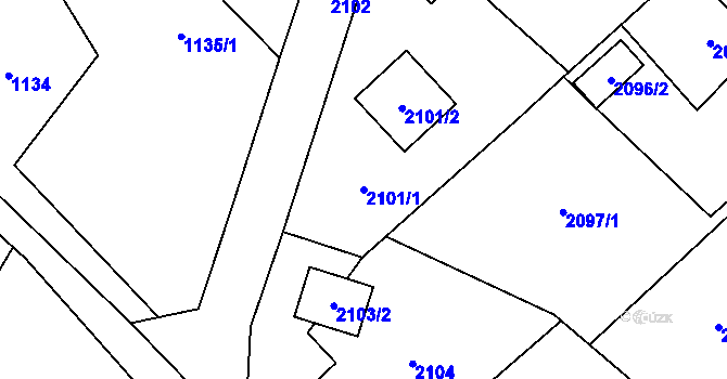 Parcela st. 2101/1 v KÚ Fryčovice, Katastrální mapa