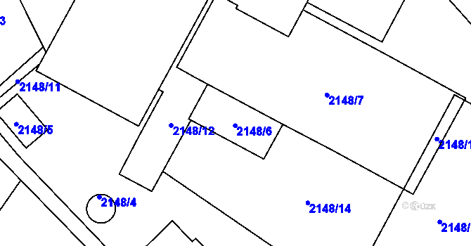 Parcela st. 2148/6 v KÚ Fryčovice, Katastrální mapa