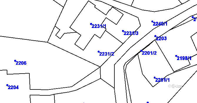 Parcela st. 2231/2 v KÚ Fryčovice, Katastrální mapa