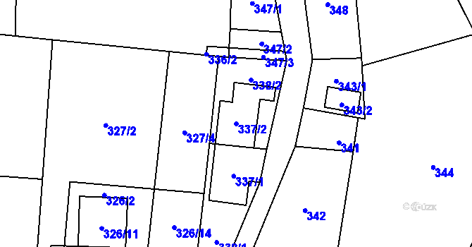 Parcela st. 337/2 v KÚ Fryčovice, Katastrální mapa