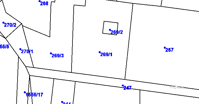 Parcela st. 269/1 v KÚ Fryčovice, Katastrální mapa