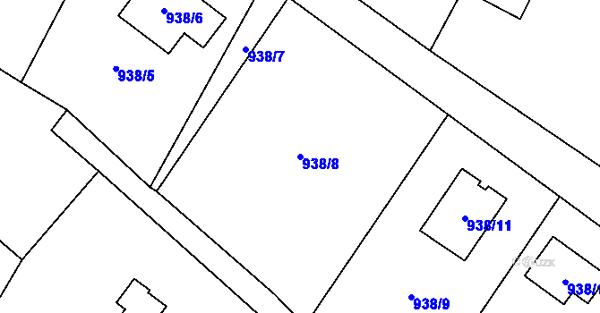 Parcela st. 938/8 v KÚ Fryčovice, Katastrální mapa