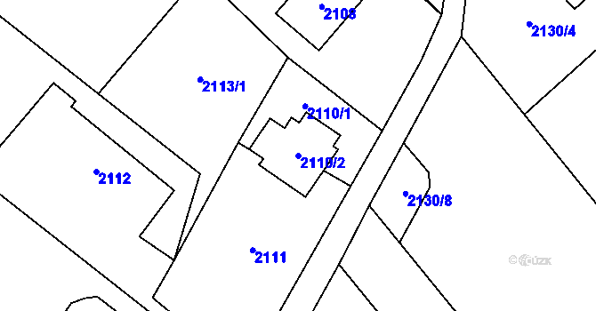 Parcela st. 2110/2 v KÚ Fryčovice, Katastrální mapa