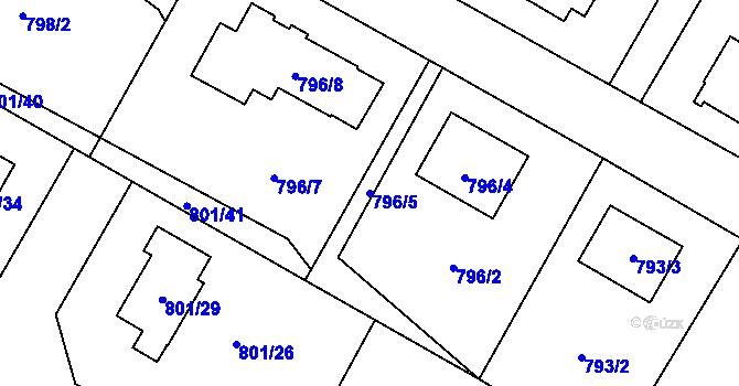 Parcela st. 796/5 v KÚ Fryčovice, Katastrální mapa