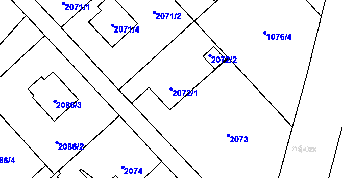 Parcela st. 2072/1 v KÚ Fryčovice, Katastrální mapa