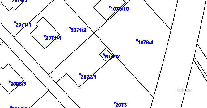 Parcela st. 2072/2 v KÚ Fryčovice, Katastrální mapa