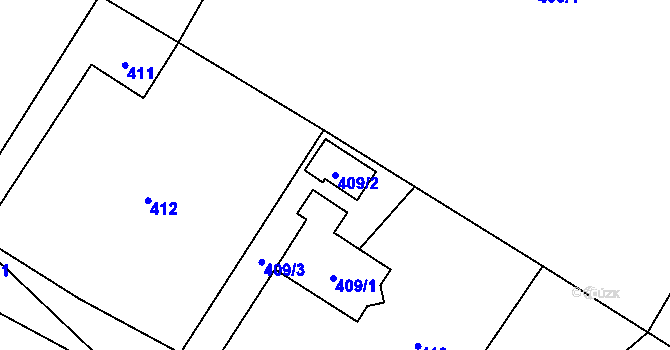 Parcela st. 409/2 v KÚ Fryčovice, Katastrální mapa
