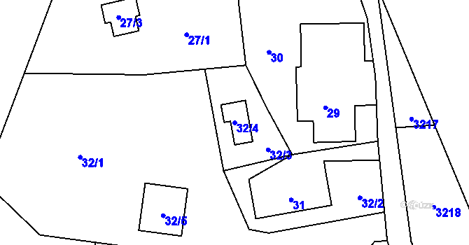 Parcela st. 32/4 v KÚ Fryčovice, Katastrální mapa