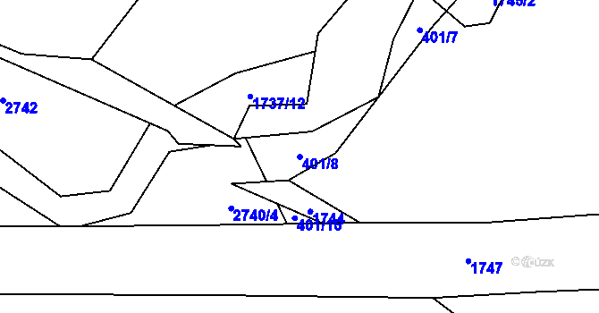 Parcela st. 401/8 v KÚ Fryčovice, Katastrální mapa