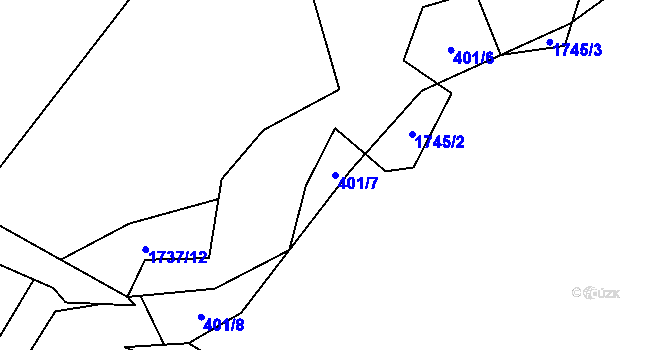Parcela st. 401/7 v KÚ Fryčovice, Katastrální mapa