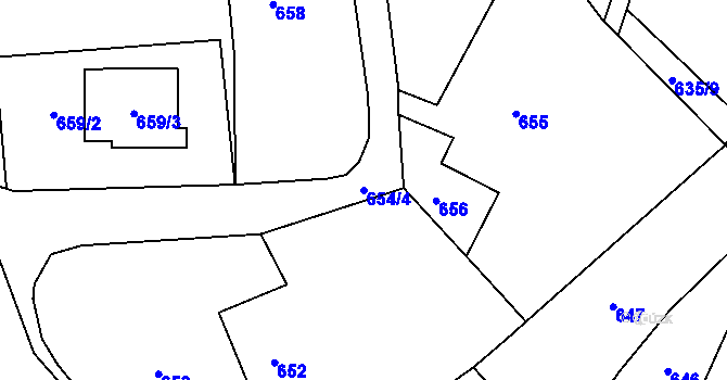 Parcela st. 654/4 v KÚ Fryčovice, Katastrální mapa