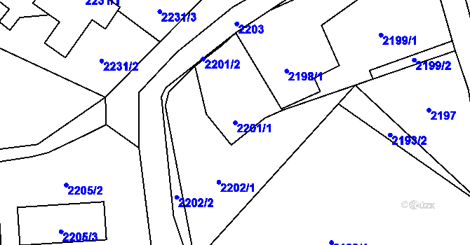 Parcela st. 2201/1 v KÚ Fryčovice, Katastrální mapa