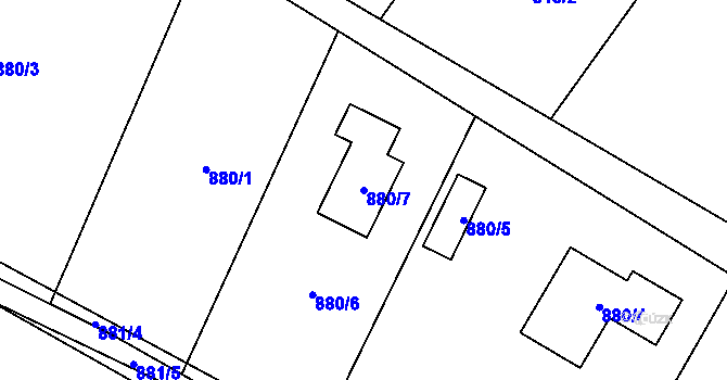 Parcela st. 880/7 v KÚ Fryčovice, Katastrální mapa