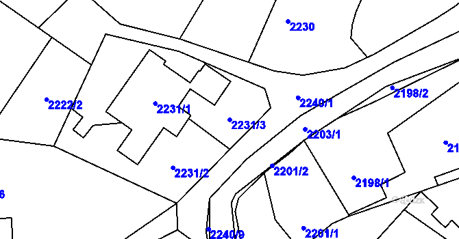 Parcela st. 2231/3 v KÚ Fryčovice, Katastrální mapa